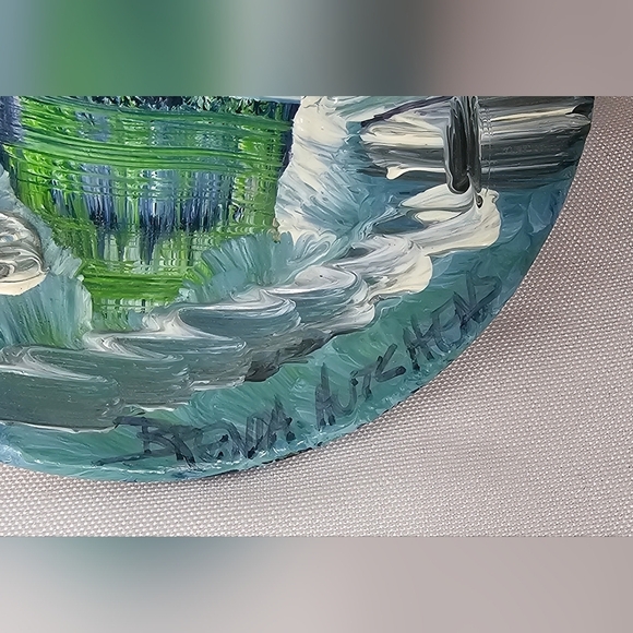 Mini Hand Painted Gold Pan Artist Signed Mountain Lake Stream Scene - Picture 3 of 5